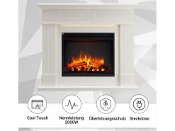 Chimenea eléctrica BALDERIA Leandros - Chimenea de pie - Blanca Blanco Discount