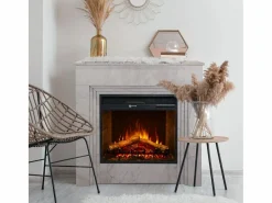 Chimenea eléctrica BELLINI, chimenea de pie en madera efecto mármol blanco, Made in Italy, L96 x P35 x H96^ Clearance