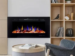 FLAMATECH Chimenea|Chimenea|Chimenea eléctrica CALBUCO - De pared o empotrada - An. 101,6 x Pr. 14 x Al. 54,4 cm - Negra