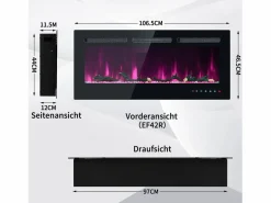 Hauss Spole Chimenea eléctrica con 12 colores de llama - De pared o empotrada - Negra 106,5×46,5×12 Negro Online