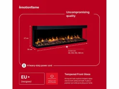 Chimenea eléctrica de 3 caras SOLIS 180 - fuego premium, empotrada - 180x30x46 cm - LED decorativa con calefacción 750/1500 W Negro Sale