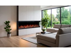Chimenea|Chimenea|Chimenea eléctrica de 3 caras UNITY 152 - fuego premium, de pared o empotrada - 152x19x36 cm - LED decorativa con calefacción 900/1800W