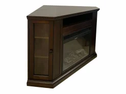 Chimenea eléctrica de esquina de suelo MADISON en madera de nogal L126 x P78 x H83^