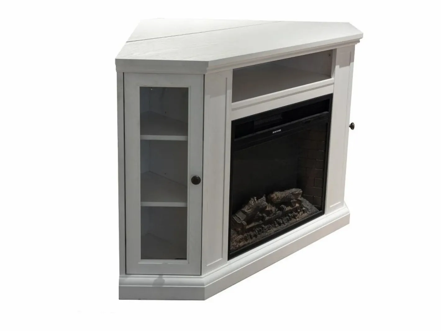 Chimenea eléctrica de esquina de suelo MADISON en madera blanca L126 x P78 x H83 Blanco Hot