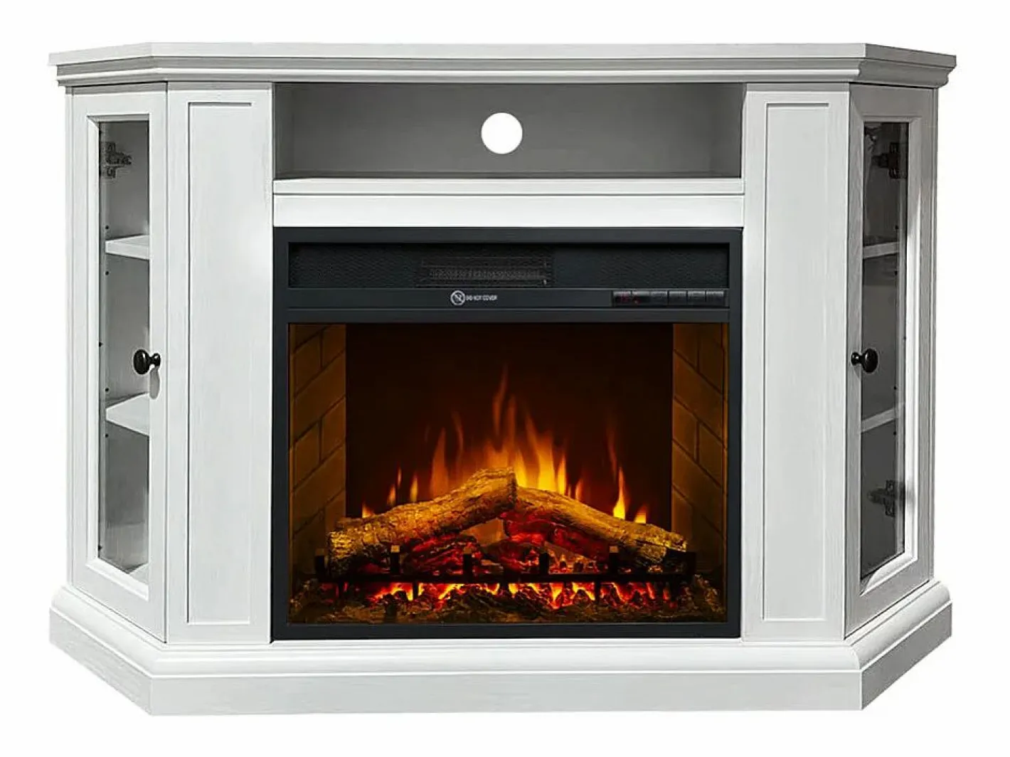 Chimenea eléctrica de esquina de suelo MADISON en madera blanca L126 x P78 x H83 Blanco Hot