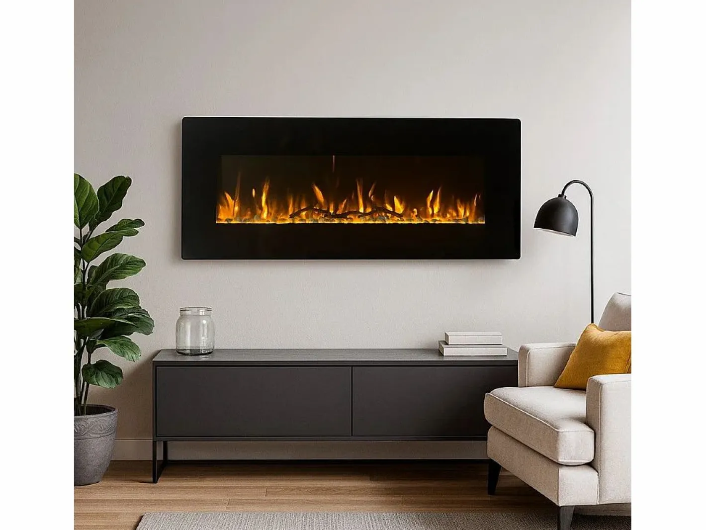 Chimenea|Chimenea|Chimenea eléctrica de pared DALLAS L127 x P 11 x H50