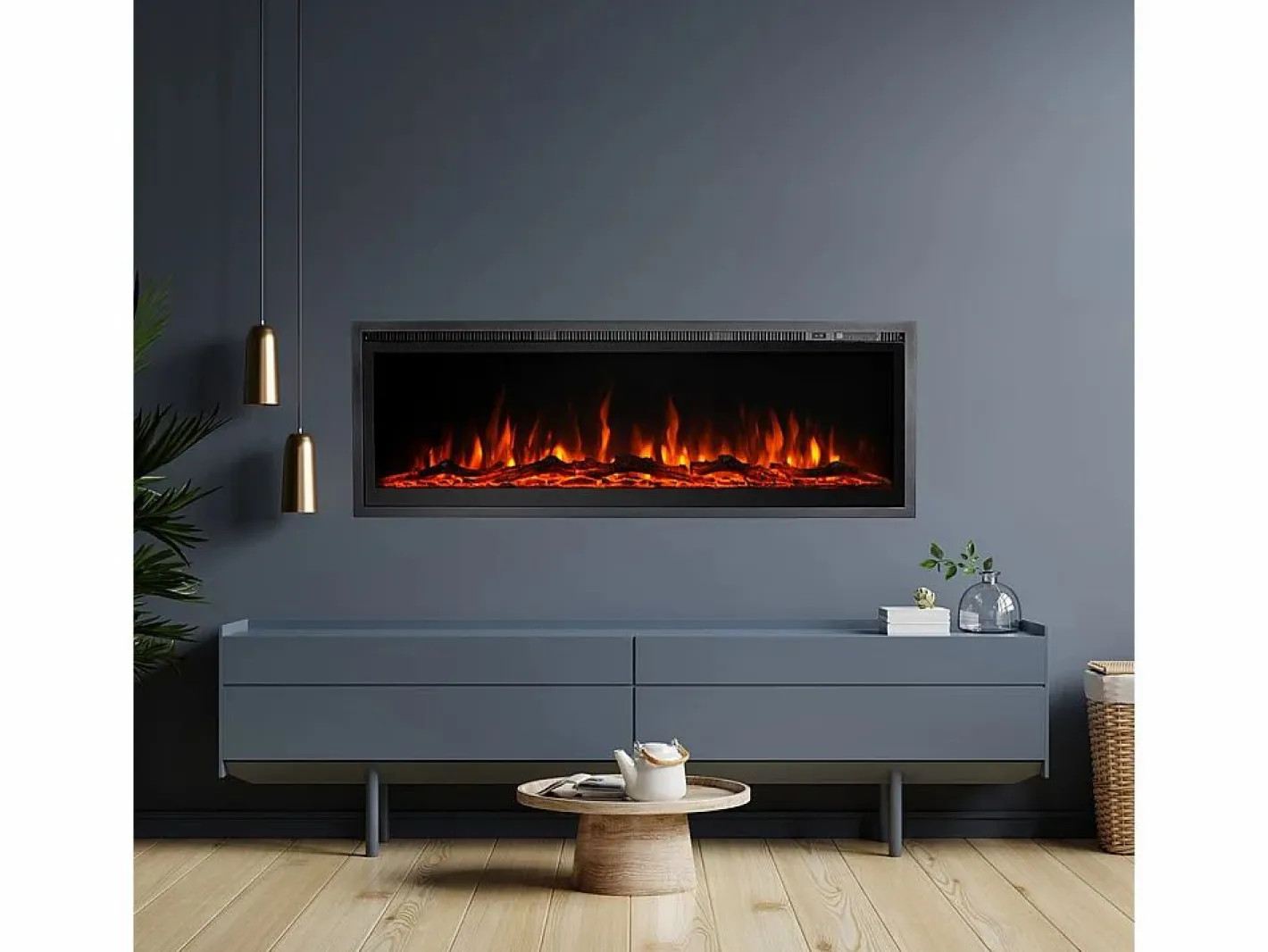 Chimenea|Chimenea|Chimenea eléctrica de pared, frontal y empotrada, CHICAGO130, L127 x D14 x H45