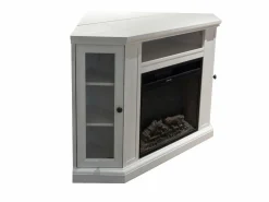 Chimenea eléctrica de pie esquinera MADISON en madera blanca, L126 x P78 x H83 Blanco Clearance