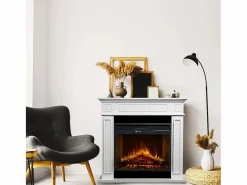 Chimenea eléctrica de pie JEFFERSON en madera blanca L 89,5 x H 90,5 x P 28 Blanco