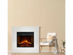 Chimenea|Chimenea|Chimenea eléctrica de pie, madera blanca, fabricada en Italia, MICHELANGELO, 96x36x90h