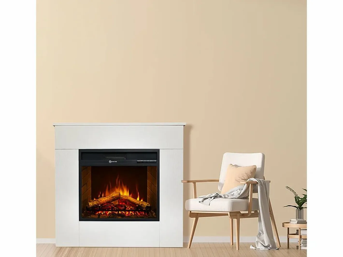 Chimenea|Chimenea|Chimenea eléctrica de pie, madera blanca, fabricada en Italia, MICHELANGELO, 96x36x90h