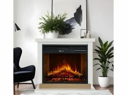 Chimenea|Chimenea|Chimenea eléctrica Stockholm, chimenea de pie, madera blanca, L75xD28xH70 cm