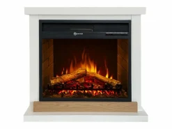 Chimenea|Chimenea|Chimenea eléctrica Stockholm, chimenea de pie, madera blanca, L75xP28xH70 cm