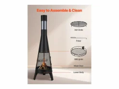 Chimenea Exterior SucceBuy, de Hierro de 51 cm, con Reja y Tapa de Chimenea, para Reuniones en el Jardín, Acampadas y Fiestas al Aire Libre Negro Sale