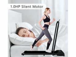 Cinta de correr plegable 2 en 1 para casa/oficina, 1-6 km/h, LED, Bluetooth, soporte para teléfono, metal (130 x 58 x 13 cm) Negro Online