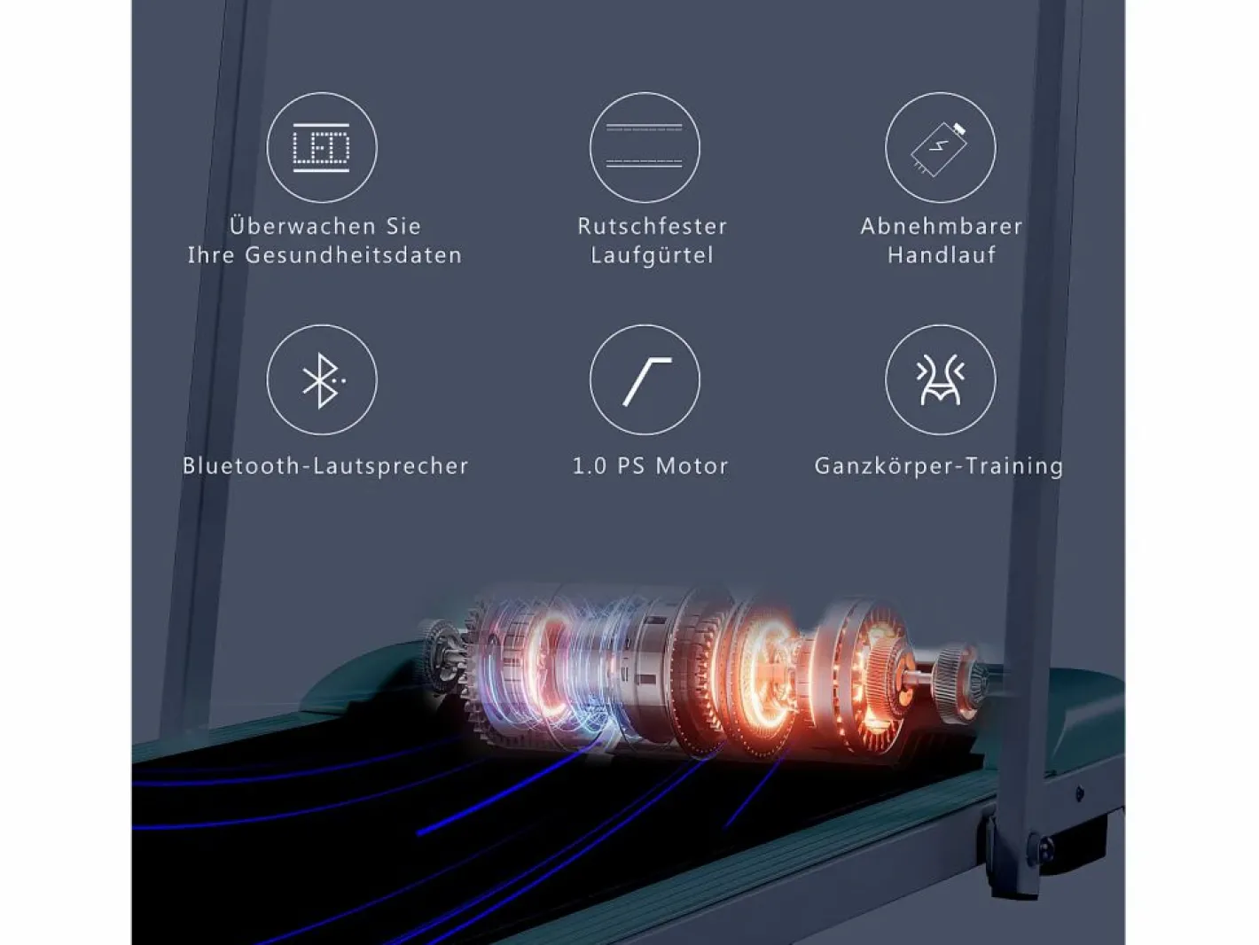 Cinta de correr plegable 2 en 1 para casa/oficina, 1-6 km/h, LED, Bluetooth, soporte para teléfono, metal (130 x 58 x 13 cm) Negro Online