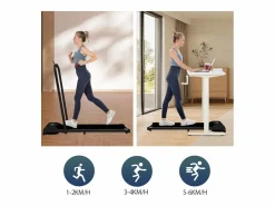 Cinta de correr plegable 2 en 1 para casa/oficina, 1-6 km/h, LED, Bluetooth, soporte para teléfono, metal (130 x 58 x 13 cm) Negro Online