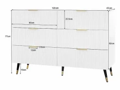 Cómoda|Cómoda 6 Cajones - con Tiradores y Pies Dorados - Superficie Ondulada - 120x40x77cm