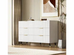 Cómoda|Cómoda 6 Cajones - con Tiradores y Pies Dorados - Superficie Ondulada - 120x40x77cm