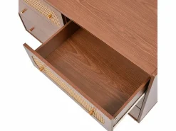 Cómoda 6 Cajones - con Tiradores y Pies Metal Dorados - Esquinas Redondeadas Nogal 120x40x90cm Marru00f3n