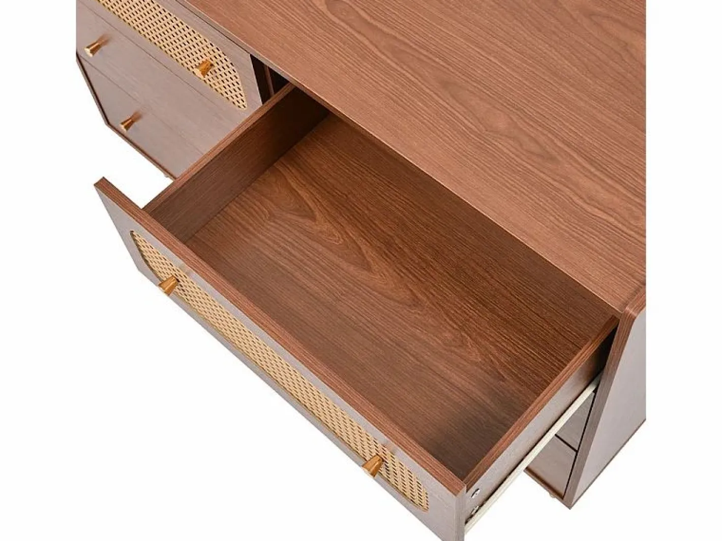 Cómoda 6 Cajones - con Tiradores y Pies Metal Dorados - Esquinas Redondeadas Nogal 120x40x90cm Marru00f3n