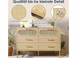 Cómoda 6 Cajones - con Tiradores y Pies Metal - Antivuelco 120x40x74cm Color natural claro Online