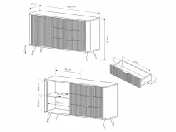 Cómoda: 3 cajones, 1 puerta, cachemir, patas doradas, 138,2 x 81,2 x 38 cm^ Best