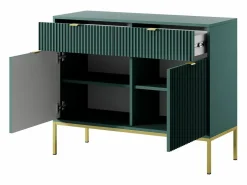 Cómoda: 2 cajones, 2 puertas, labrador, dorado, 104 x 83 x 39 cm, tiradores dorados Verde Online