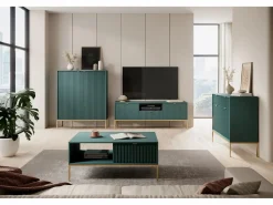 Cómoda: 2 cajones, 2 puertas, labrador, dorado, 104 x 83 x 39 cm, tiradores dorados Verde Online