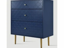 Cómoda 3 Cajones, Almacenamiento Diferente Profundidad, Esquinas Redondeadas, 75x40x89cm Azul Online