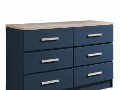 Vente-unique Muebles Niño|Cómoda|Cómoda 6 cajones color azul y natural - SKAIDO