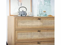 Cómoda 3 cajones efecto madera con rejilla de ratán L80 x P39 cm - JAYA^Calicosy Discount