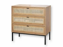 Cómoda 3 cajones efecto madera con rejilla de ratán L80 x P39 cm - JAYA^Calicosy Discount