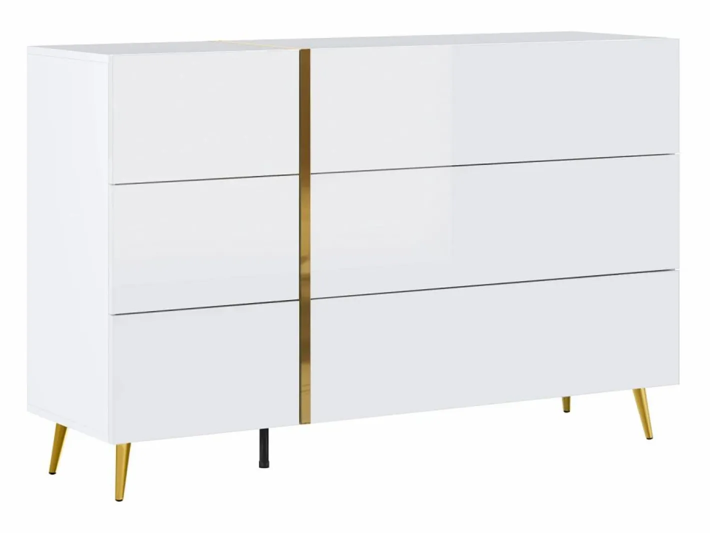 Vente-unique Cómoda|Cómoda 6 cajones en color blanco brillante y dorado - MARZIALO