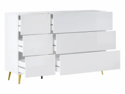 Vente-unique Cómoda|Cómoda 6 cajones en color blanco brillante y dorado - MARZIALO