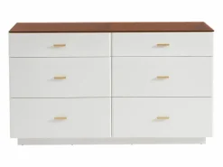 Vente-unique Cómoda|Cómoda 6 cajones en MDF y vidrio templado color blanco lacado y marrón - MATIRINA