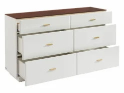 Vente-unique Cómoda|Cómoda 6 cajones en MDF y vidrio templado color blanco lacado y marrón - MATIRINA