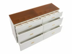 Vente-unique Cómoda|Cómoda 6 cajones en MDF y vidrio templado color blanco lacado y marrón - MATIRINA