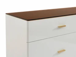Vente-unique Cómoda|Cómoda 6 cajones en MDF y vidrio templado color blanco lacado y marrón - MATIRINA