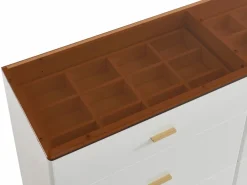 Vente-unique Cómoda|Cómoda 6 cajones en MDF y vidrio templado color blanco lacado y marrón - MATIRINA