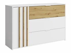 Vente-unique Cómoda|Cómoda 3 cajones y 1 puerta en color natural y blanco - TUNALO