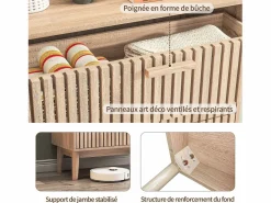 Cómoda acanalada con 6 cajones, Cómoda moderna con almacenaje para recibidor, 100 x 34 x 73 cm, madera Color natural claro Outlet