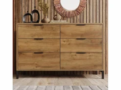 Merax Cómoda|Cómoda, aparador con 6 cajones, 120 x 40 x 76 cm, Tablero de partículas + metal, Roble oscuro
