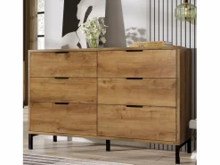 Merax Cómoda|Cómoda, aparador con 6 cajones, 120 x 40 x 76 cm, Tablero de partículas + metal, Roble oscuro