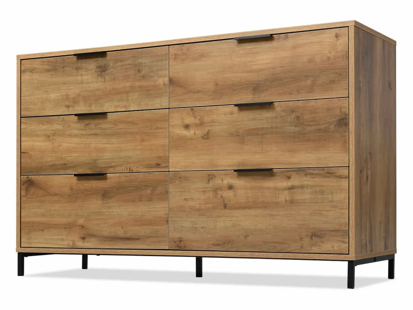 Merax Cómoda|Cómoda, aparador con 6 cajones, 120 x 40 x 76 cm, Tablero de partículas + metal, Roble oscuro