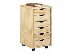 ebuy24 Cómoda archivador de oficina Nilar con ruedas, 6 cajones color natural. Marru00f3n