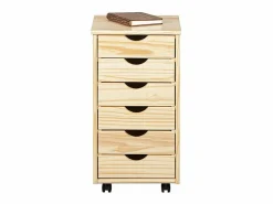 ebuy24 Cómoda archivador de oficina Nilar con ruedas, 6 cajones color natural. Marru00f3n