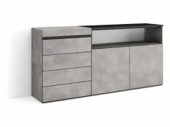 Cómoda, Cajonera, 157x35x75cm, Dormitorio, habitación, Con almacenamiento, Cemento^Skraut Home Clearance