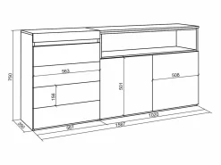 Cómoda, Cajonera, 157x35x75cm, Dormitorio, habitación, Con almacenamiento, Cemento^Skraut Home Clearance