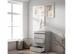 Cómoda, Cajonera, 57x35x75cm, Dormitorio, habitación, Con almacenamiento, Cemento^Skraut Home Best